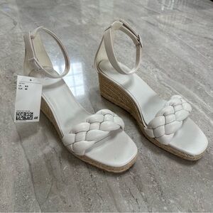H&M White Braided Espadrille Wedge Sandals with Ankle Strap